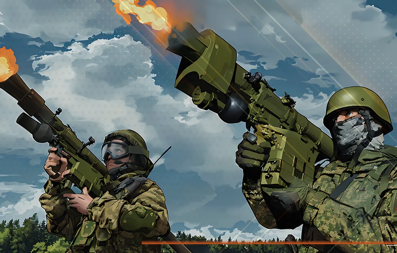 Фото обои soldiers, military, weapons, salvo, manpads