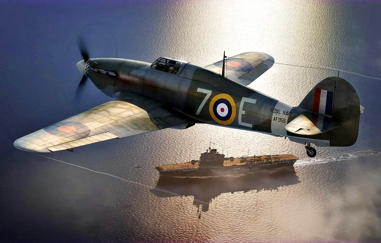 Фото обои Hawker Hurricane, Авианосец, Royal Navy, Sea Hurricane Mk.IB