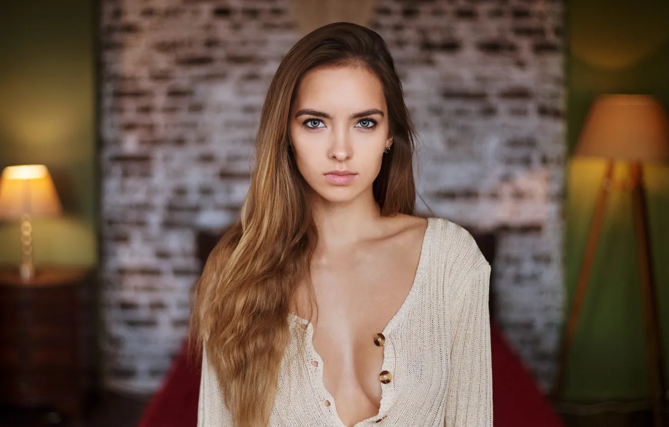 Фото обои Model, Cleavage, Looking At Camera, Victoria Lukina, Unbuttoned