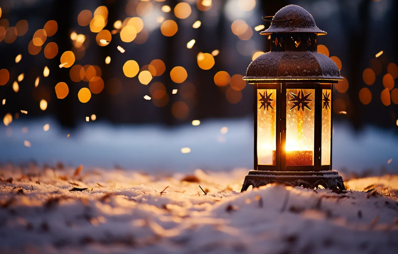 Фото обои зима, снег, украшения, Новый Год, Рождество, фонарь, light, new year