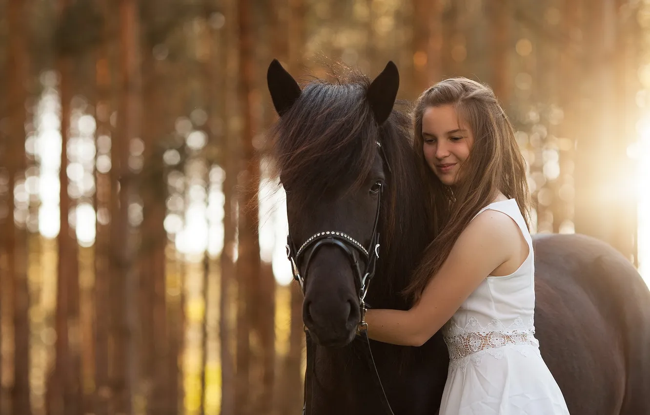 Фото обои девушка, настроение, конь