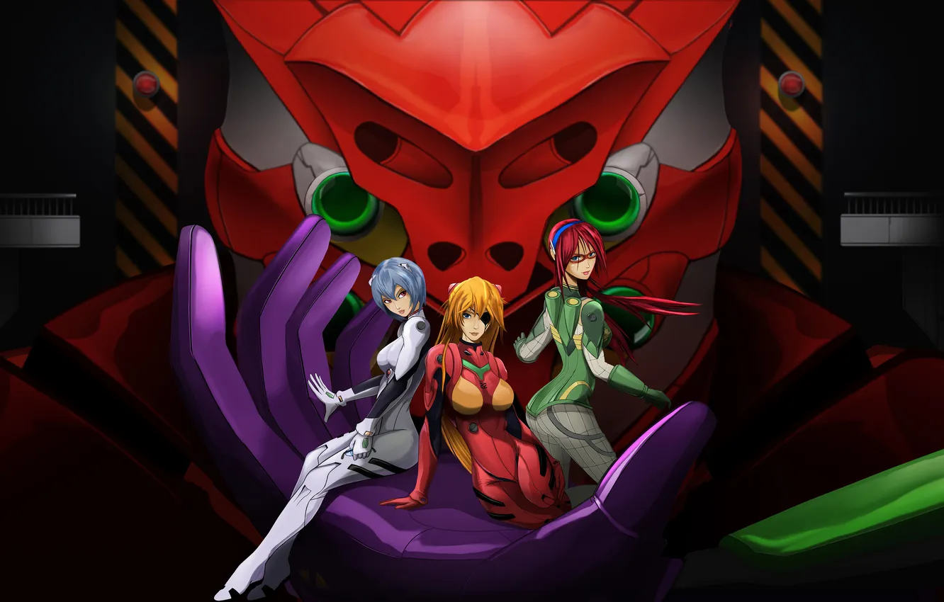 Фото обои Asuka Langley Soryu, Rei Ayanami, Evangelion, Mari Illustrious Makinami