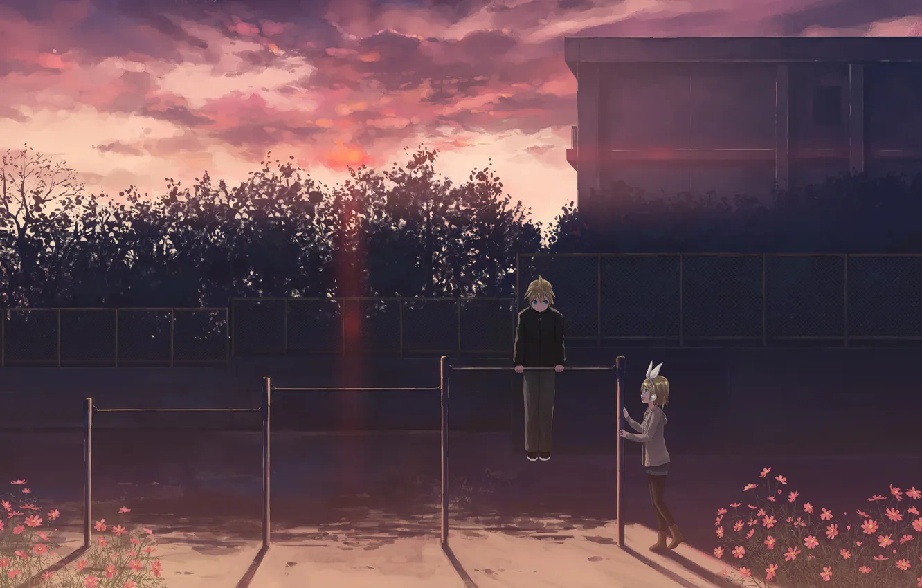 Фото обои вечер, турник, школота