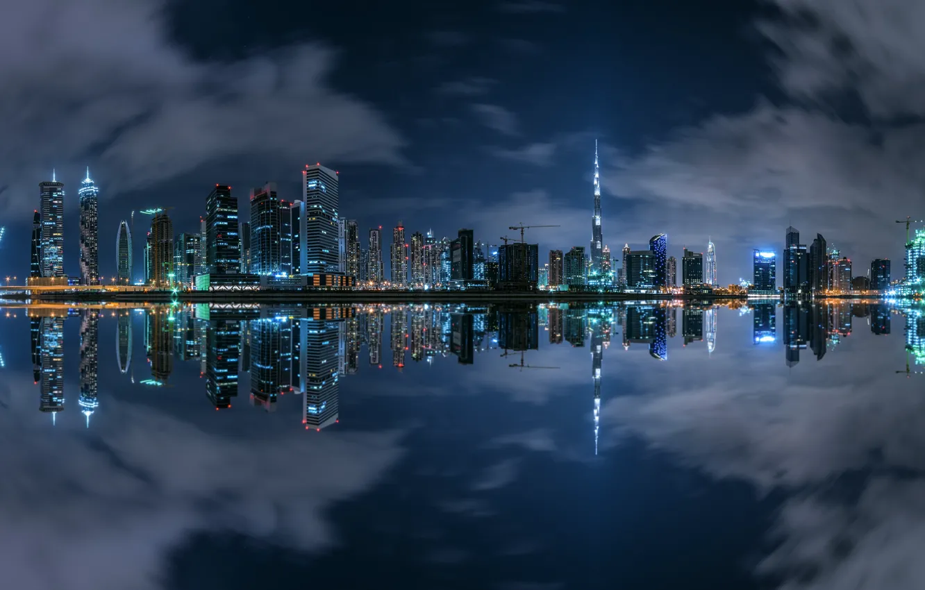 Фото обои Dubai, Night, Panorama, Business Bay