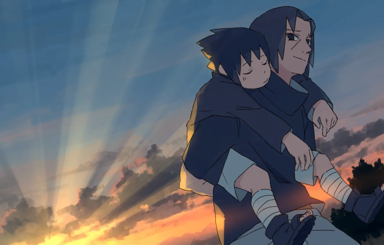 Фото обои небо, братья, Naruto, Учиха Итачи, Саске Учиха
