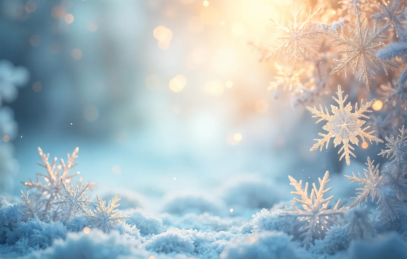 Фото обои зима, снег, снежинки, фон, Рождество, Новый год, Christmas, winter