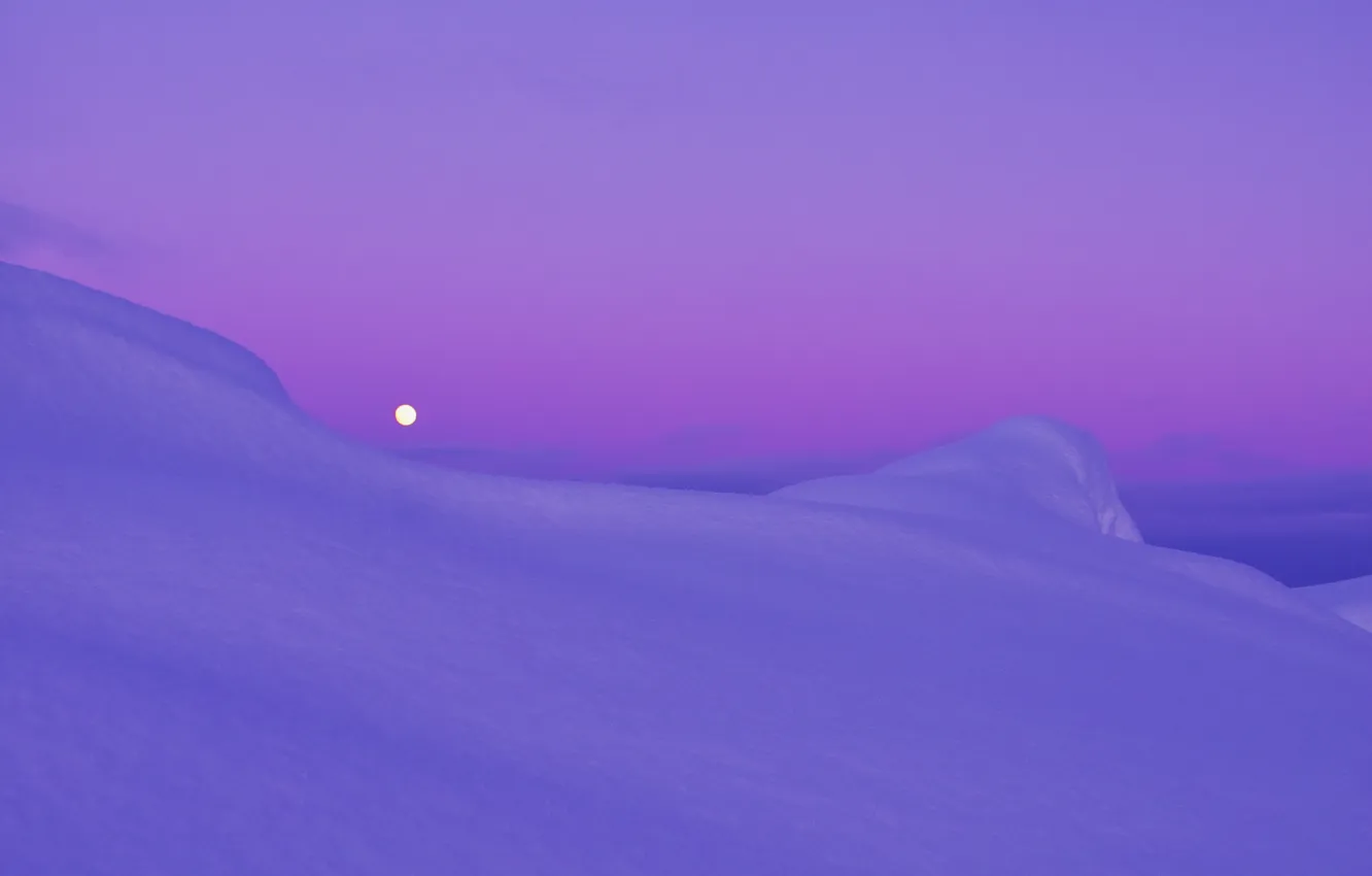 Фото обои снег, луна, вечер, Сиреневый, сумерки, арктика