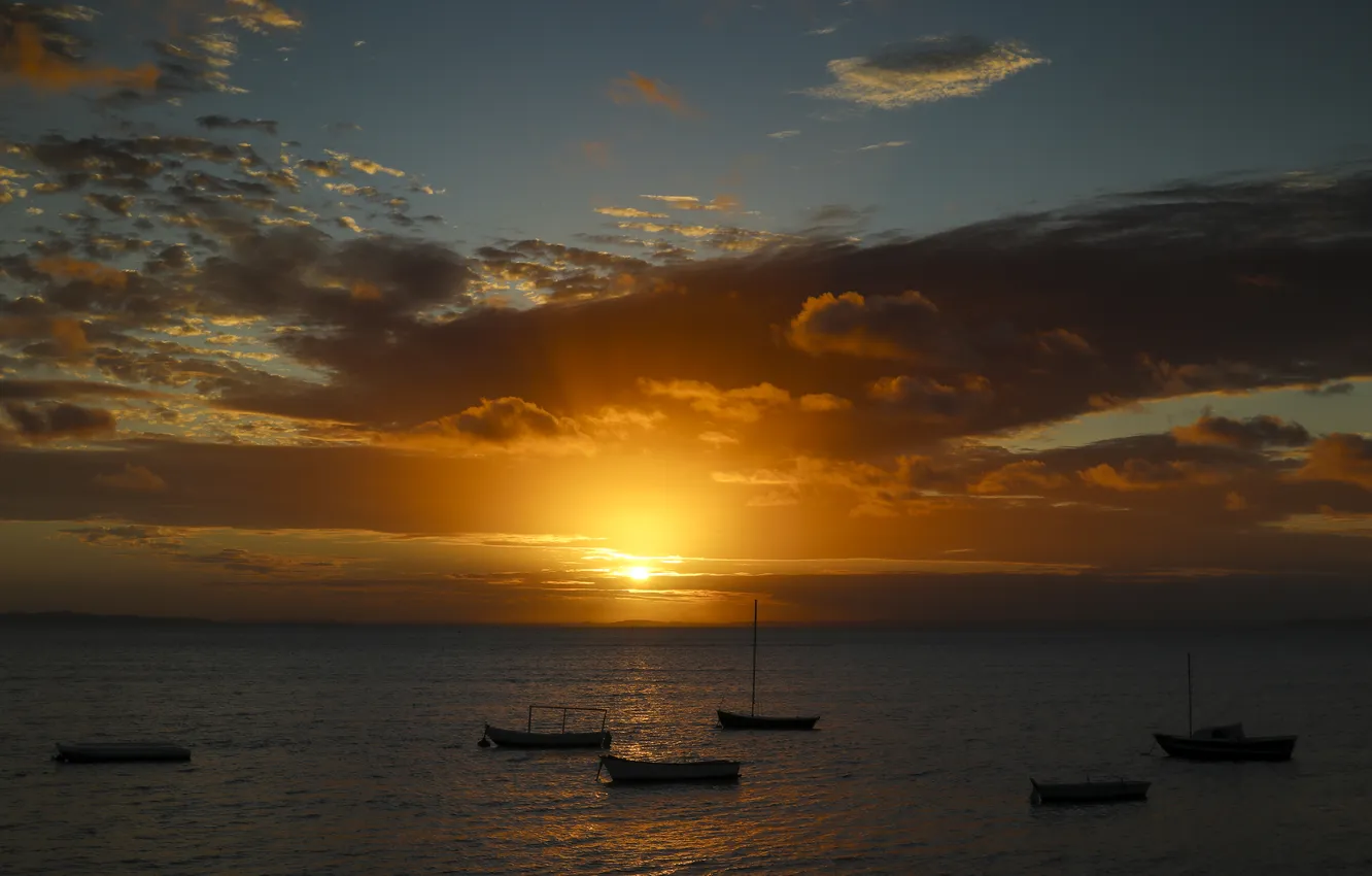 Фото обои море, закат, ночь