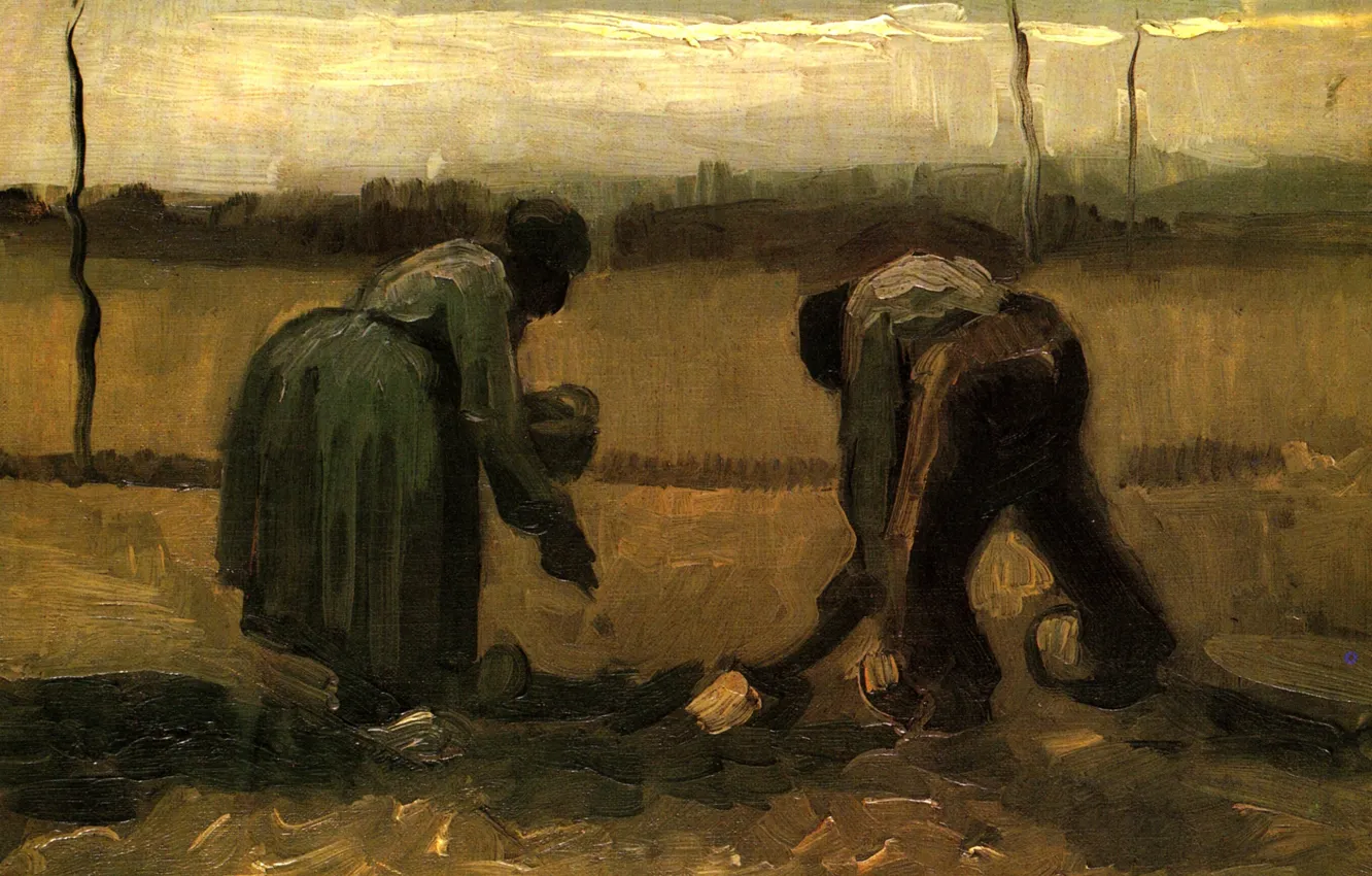 Фото обои Винсент ван Гог, Woman Planting Potatoes, Peasant and Peasant