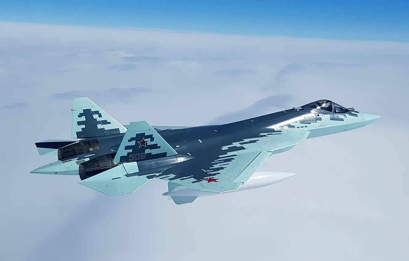 Фото обои небо, полёт, самолёт, Су-57, боевой самолёт