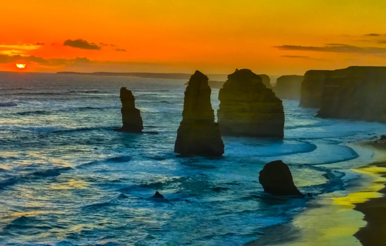 Фото обои море, закат, скалы, Австралия