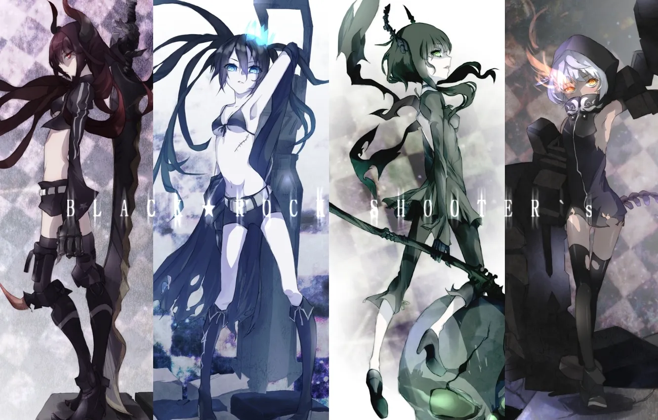 Фото обои оружие, девушки, череп, меч, аниме, арт, капюшон, рога