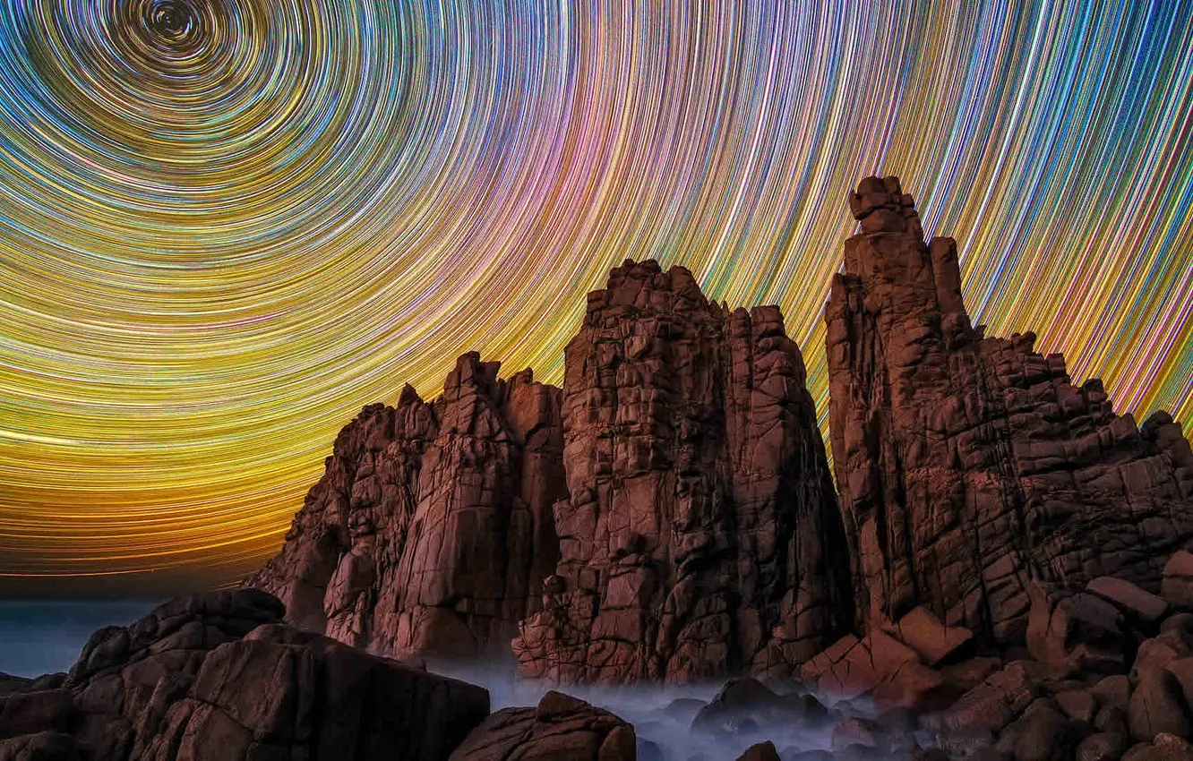Фото обои небо, звезды, скалы, Виктория, Австралия, Cape Woolamai