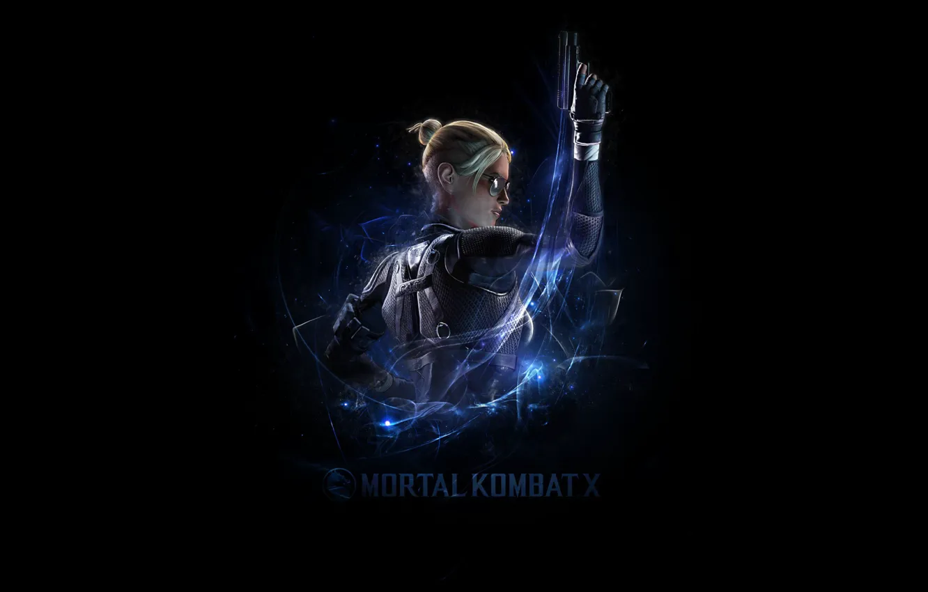 Фото обои girl, gun, game, minimalism, weapon, Mortal Kombat, blonde, black background