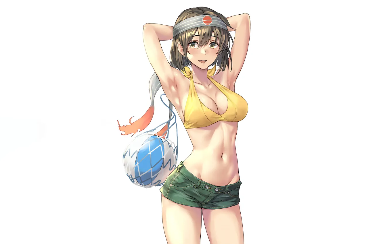 Фото обои girl, sexy, cleavage, shorts, green eyes, boobs, sexy girl, anime