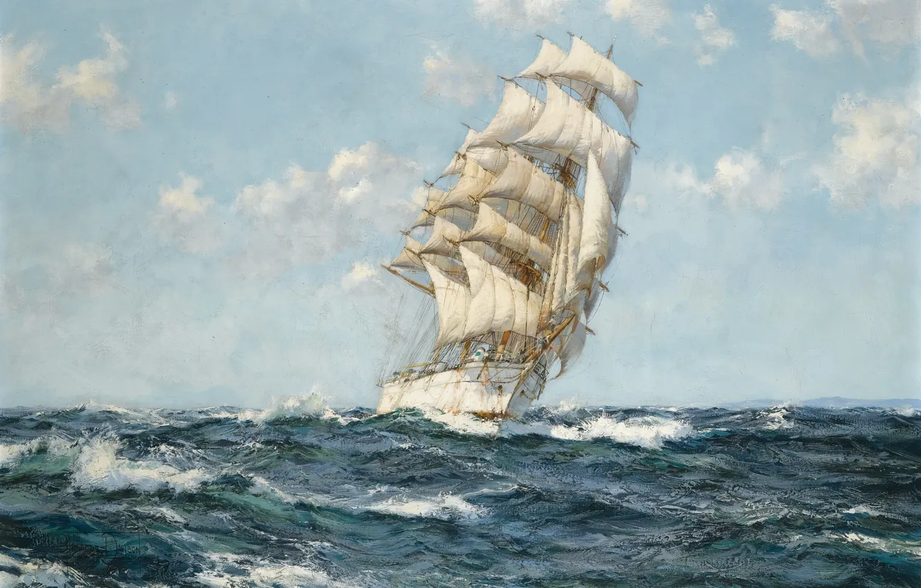 Фото обои море, рисунок, парусник, живопись, Montague Dawson