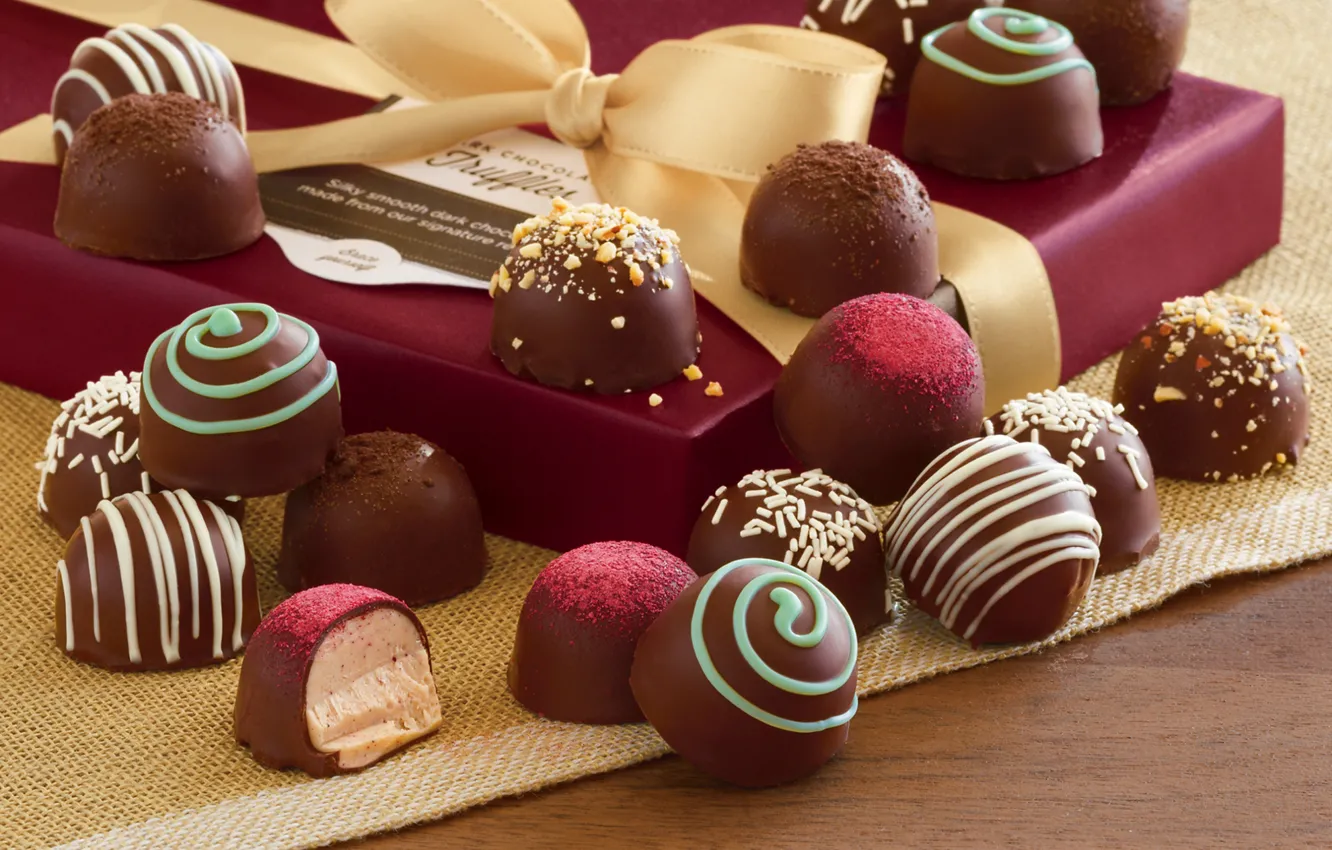 Фото обои шоколад, конфеты, box, chocolate, gift, candy, ribbon