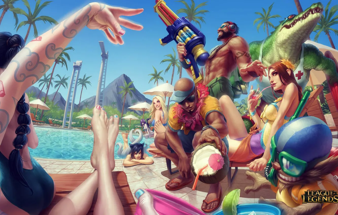 Фото обои бассейн, party, League of Legends, LoL