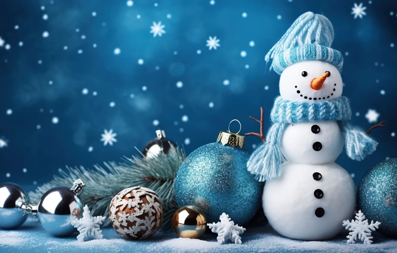 Фото обои украшения, шары, Новый Год, Рождество, снеговик, new year, Christmas, balls