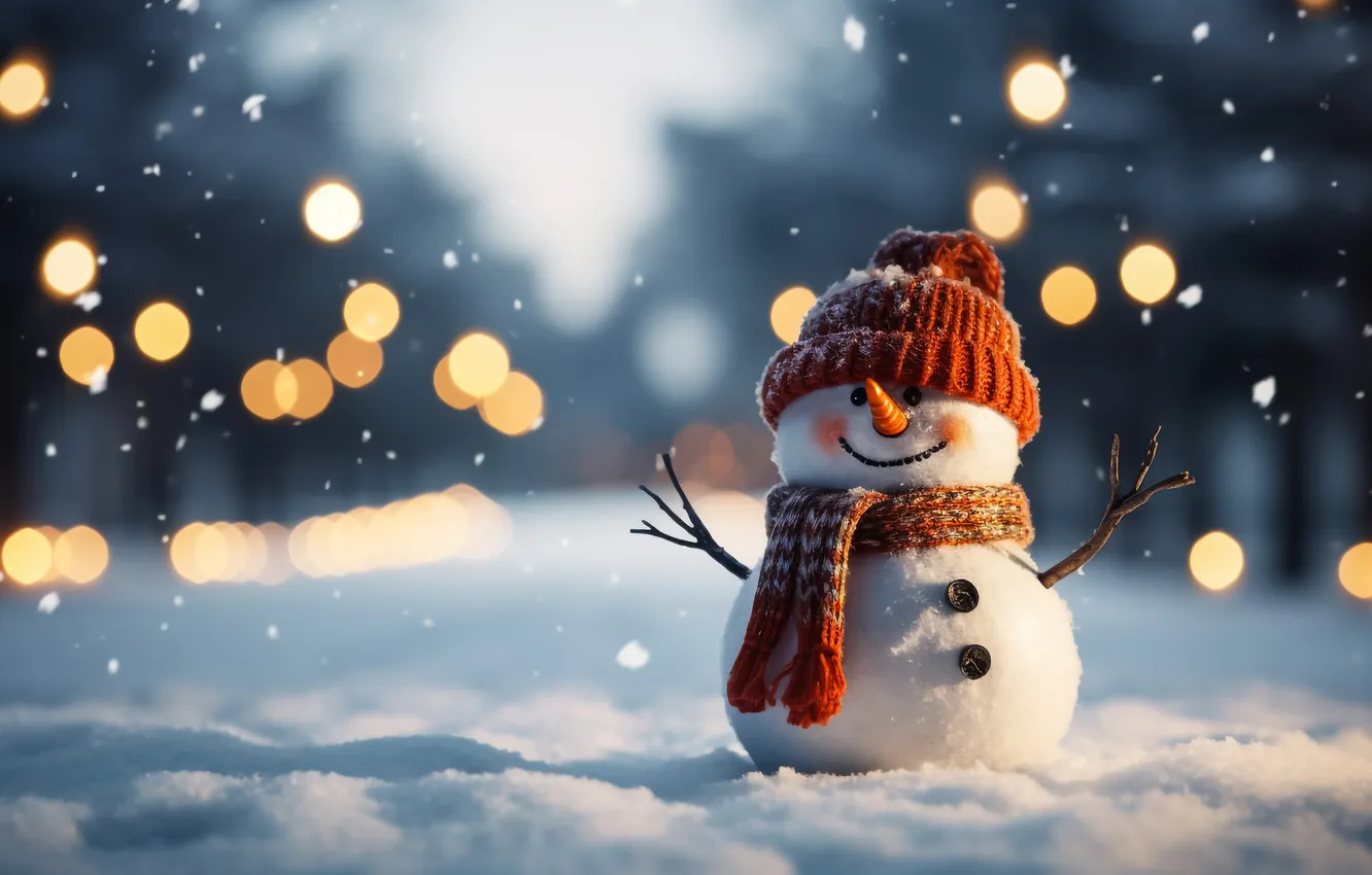 Фото обои зима, снег, Рождество, Новый год, снеговик, Christmas, winter, snow