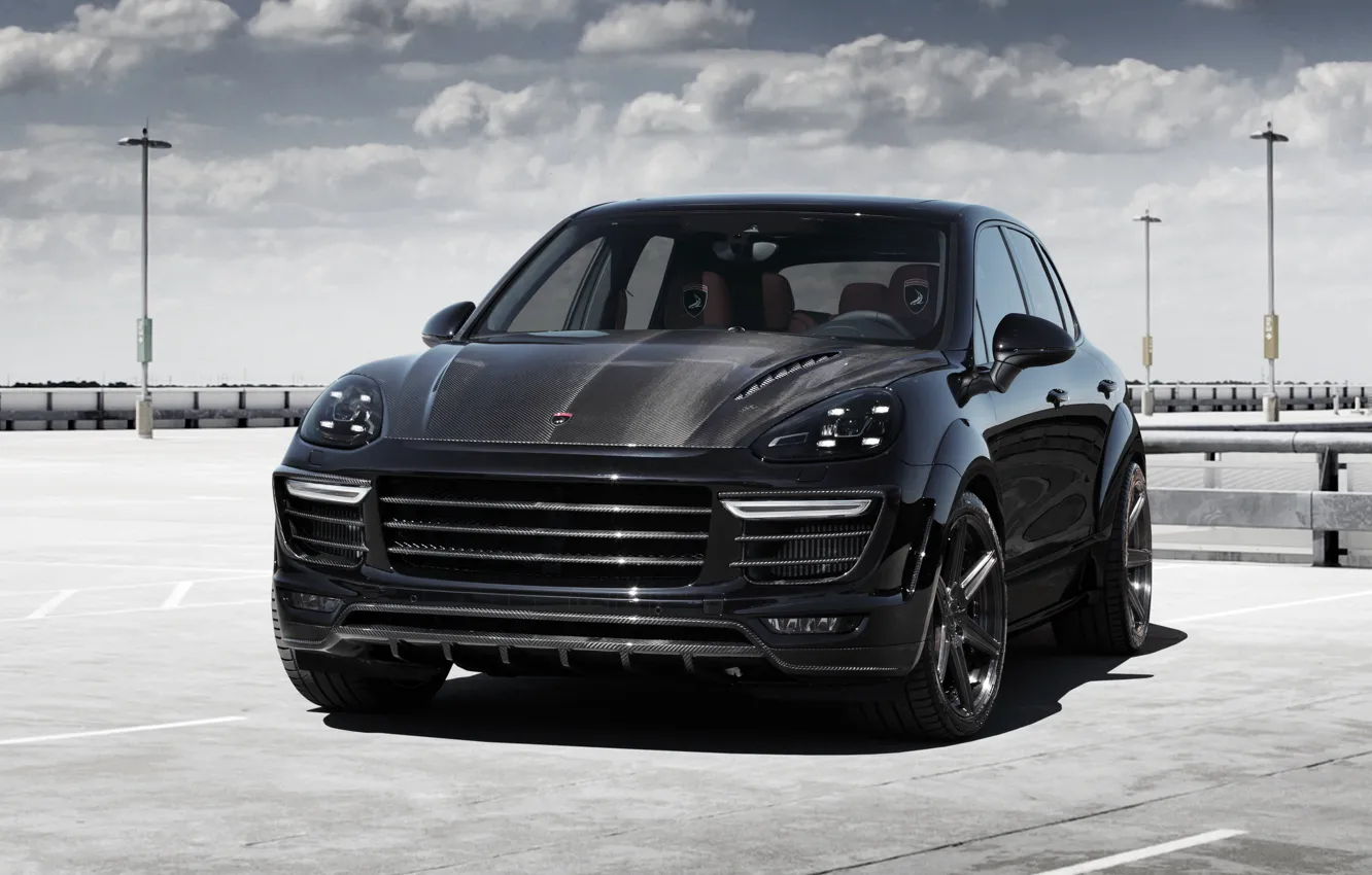Фото обои черный, Porsche, порше, Black, Cayenne, кайен, TopCar, 2015