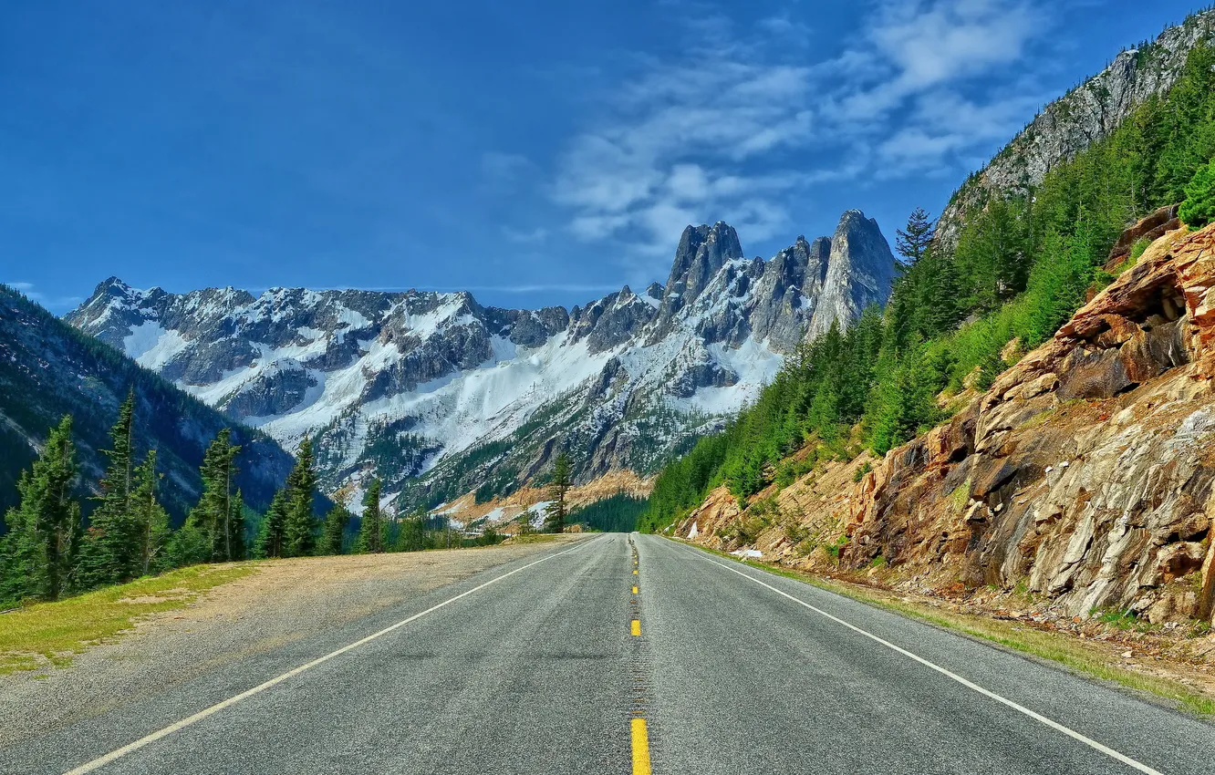 Фото обои дорога, горы, Вашингтон, Washington, North Cascades National Park, национальный парк Норт-Каскейдс