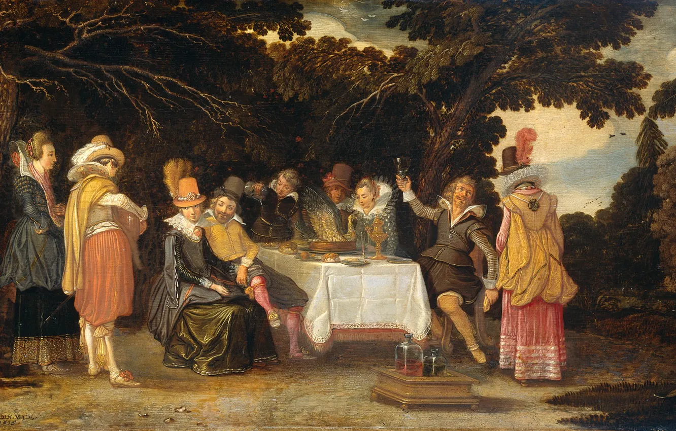 Фото обои масло, картина, Пикник, 1615, Эсайас ван де Велде, Esaias van de Velde