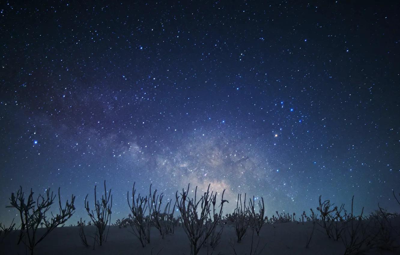 Фото обои космос, звезды, снег, ночь, пространство, млечный путь
