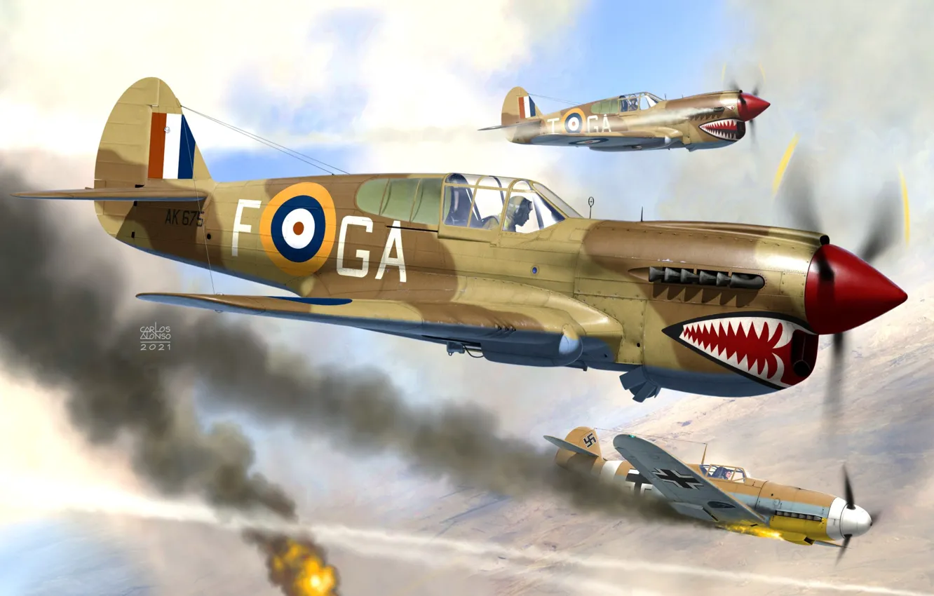 Фото обои RAF, Kittyhawk, P-40 Warhawk, боевой самолёт