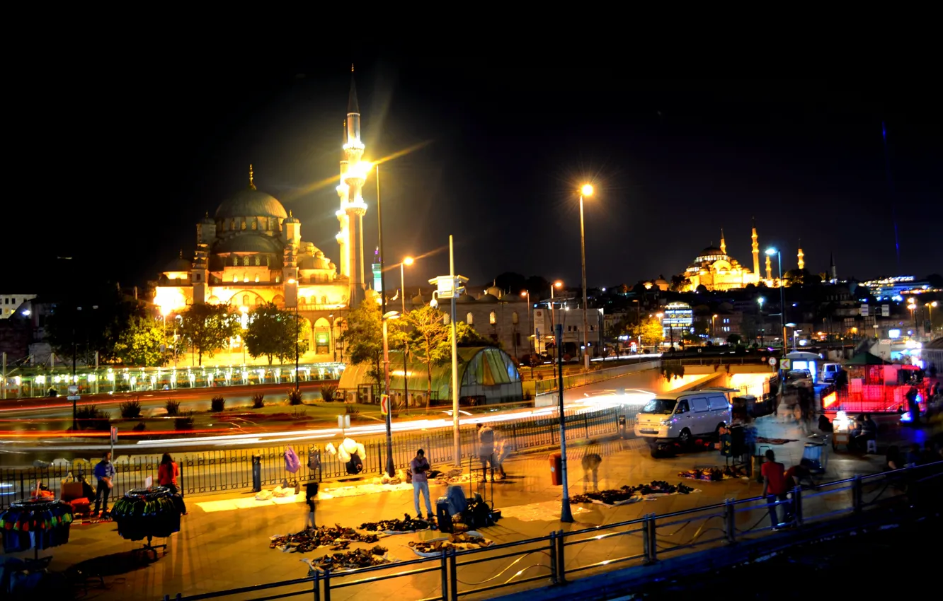 Фото обои ночь, Стамбул, Турция, night, Istanbul, Blue Mosque, голубая мечеть
