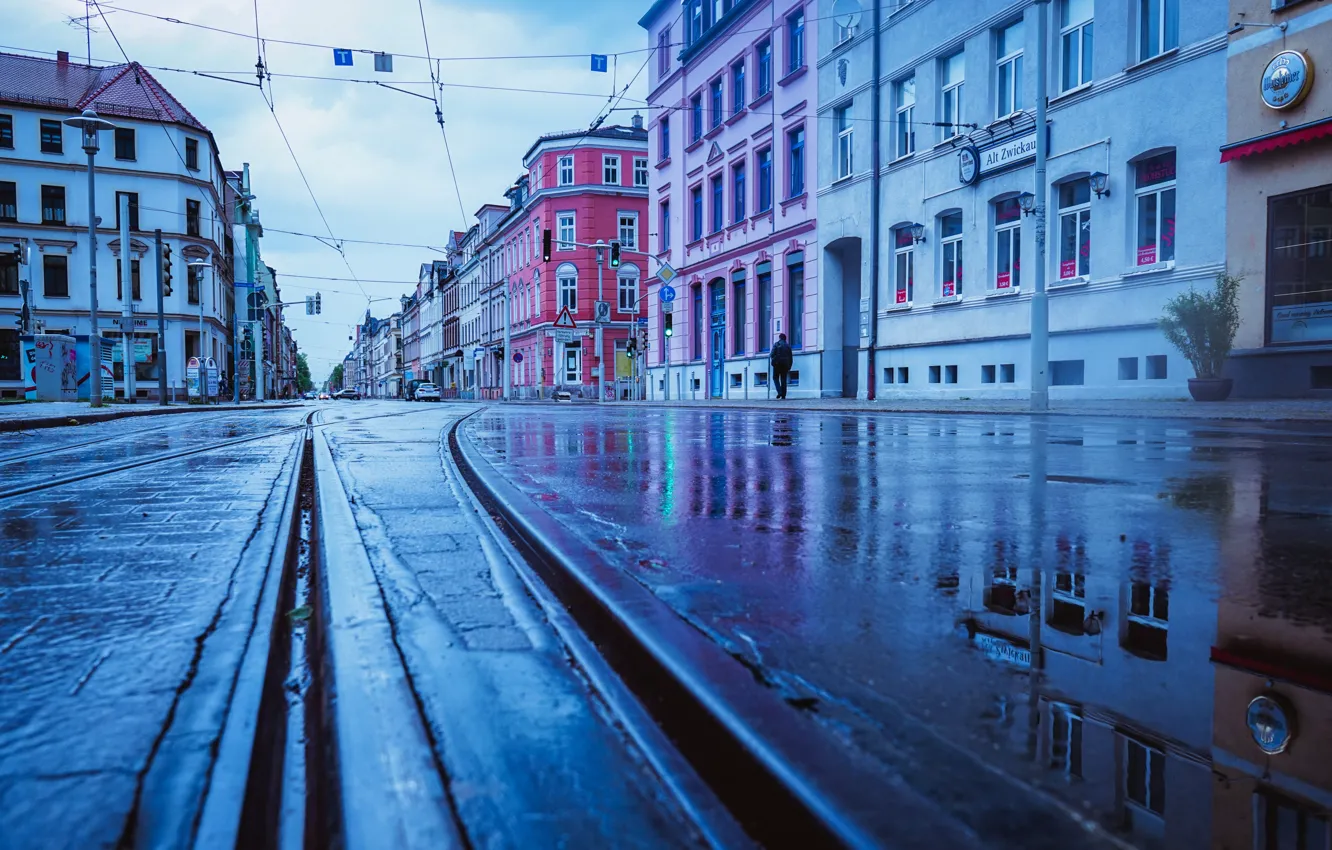 Фото обои дождь, улица, дома, Германия
