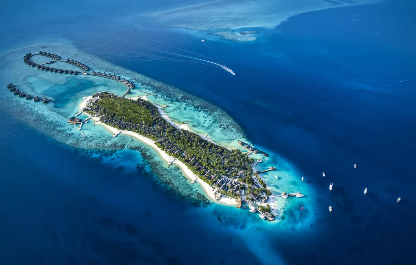 Фото обои океан, остров, курорт, Maldives, Jumeirah Vittaveli resort