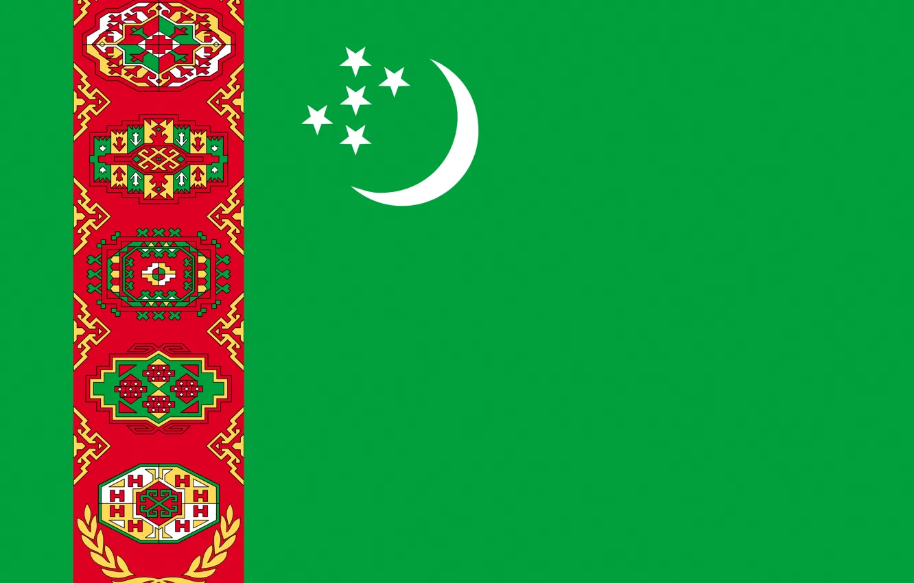 Фото обои флаг, зелёный, орнамент, Туркменистан