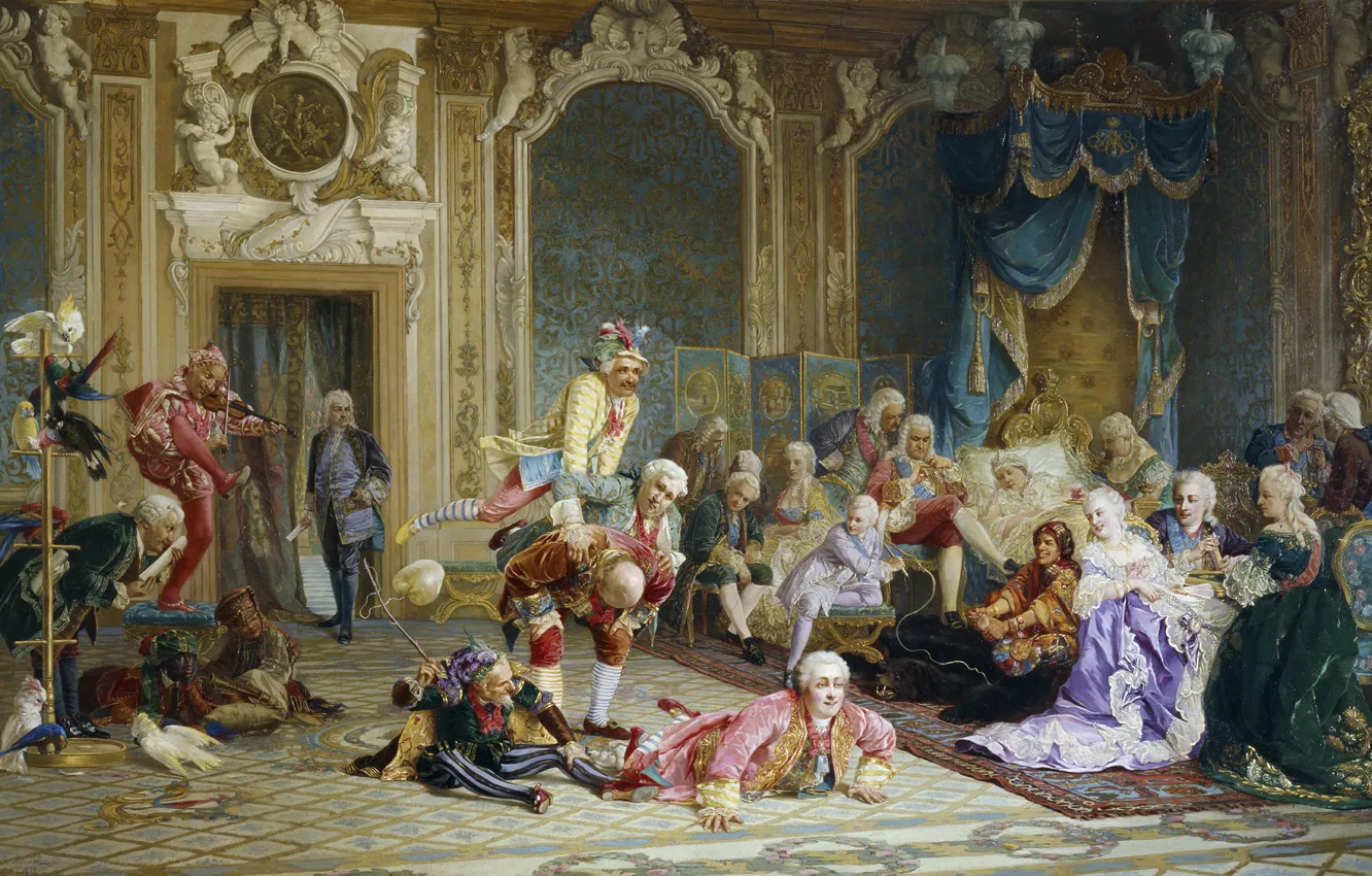 Фото обои Холст, масло., 1872, (1836-1901), Валерий ЯКОБИ, Шуты при дворе императрицы Анны Иоанновны