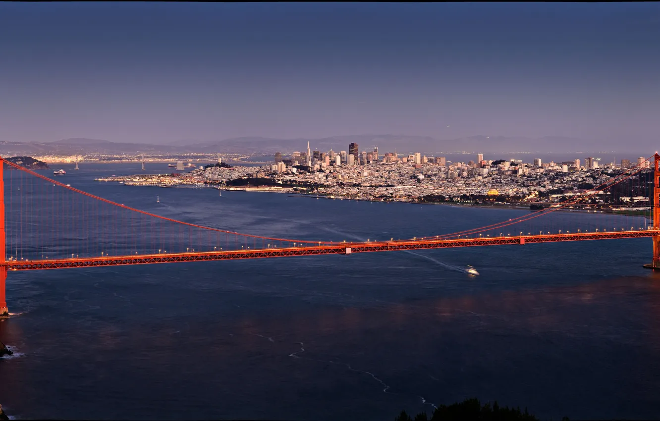 Фото обои USA, Golden Gate Bridge, vintage, San Francisco, dusk, bay, aerial