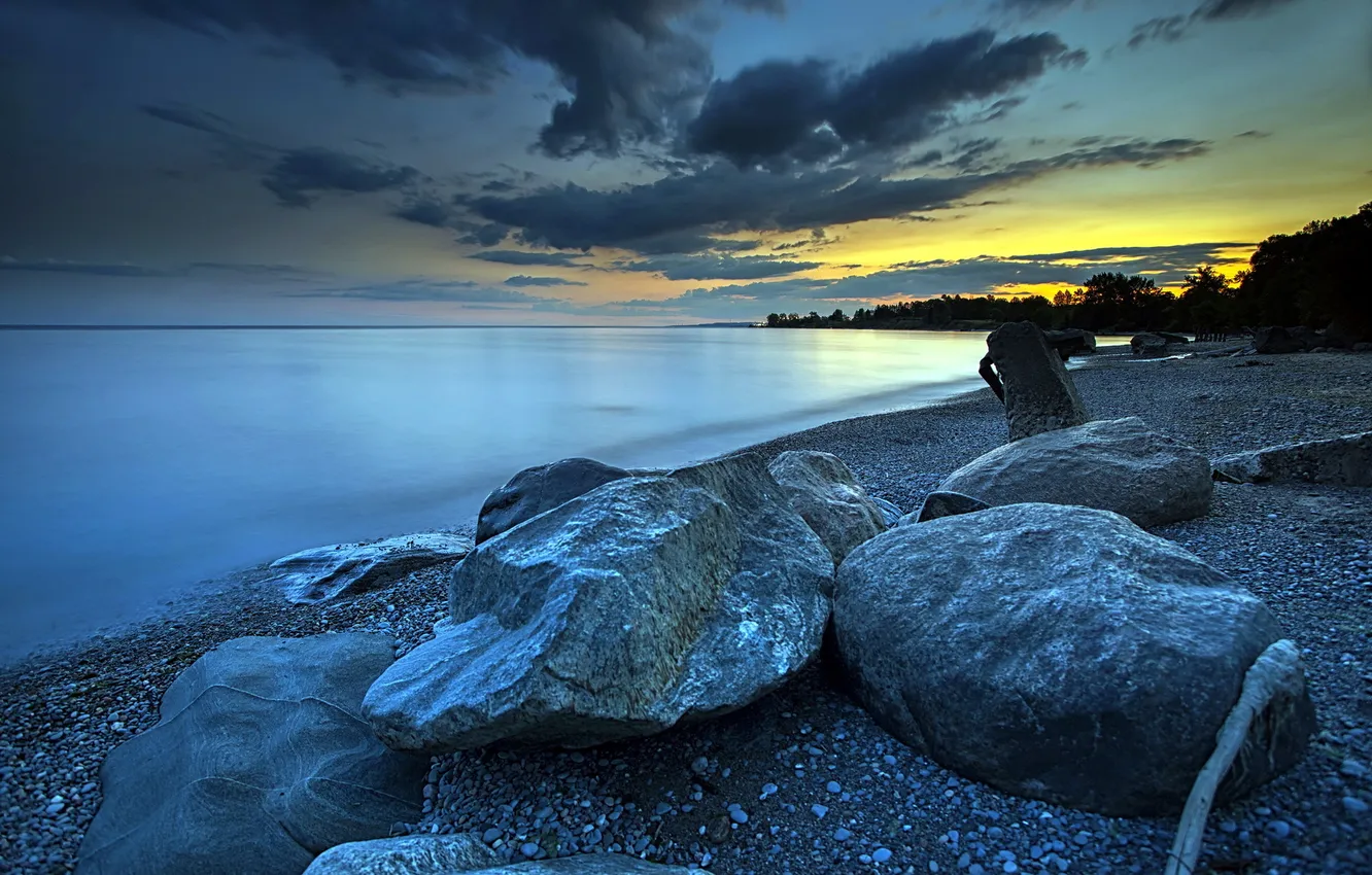 Фото обои море, пейзаж, ночь, камни