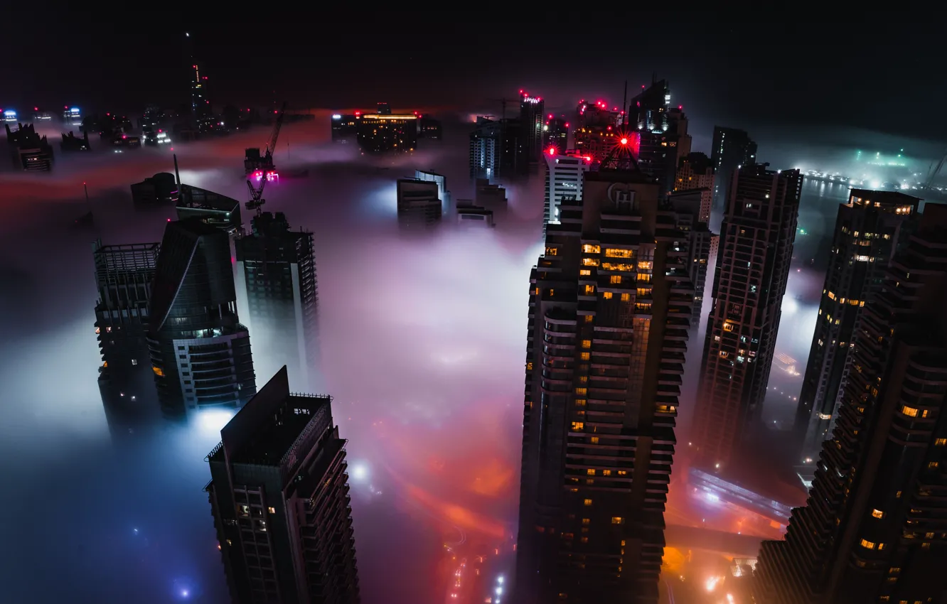 Фото обои city, lights, Dubai, night, buildings, skyscrapers, cityscape, UAE