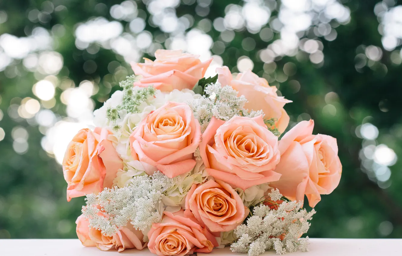 Фото обои розы, букет, бутоны, свадебный букет