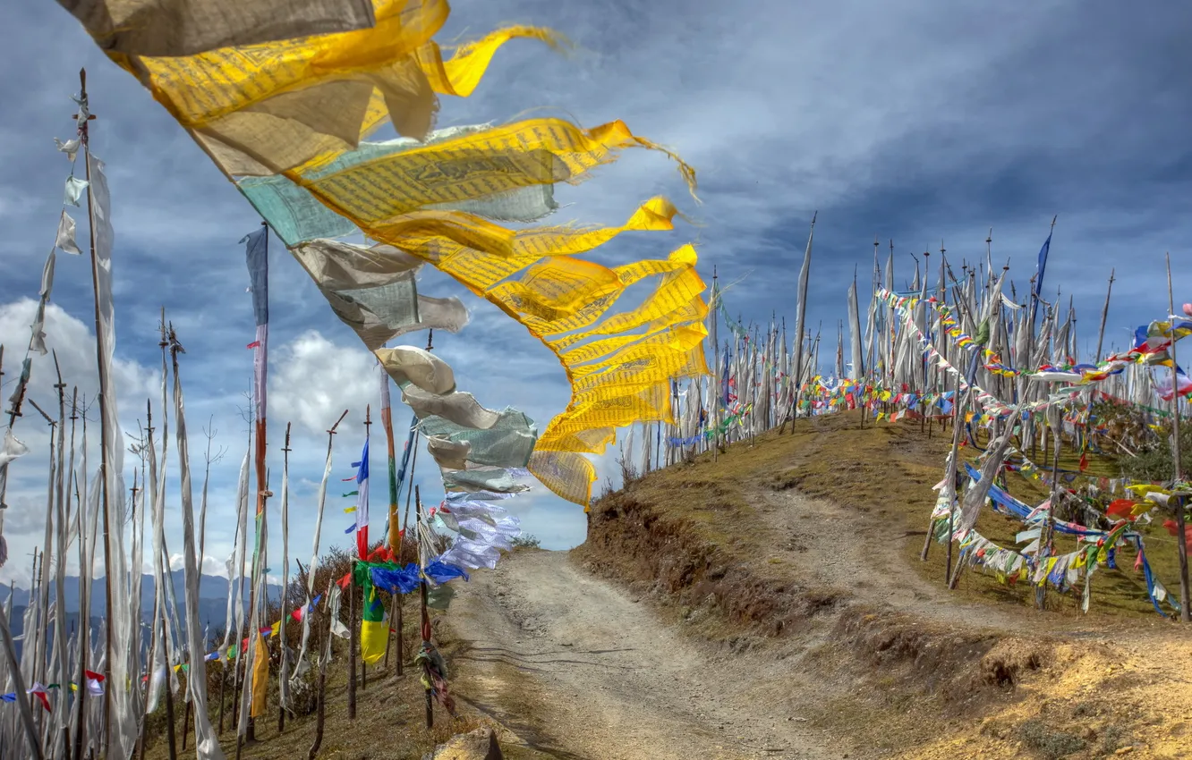 Фото обои Bhutan, Prayer flags, Chele La Pass