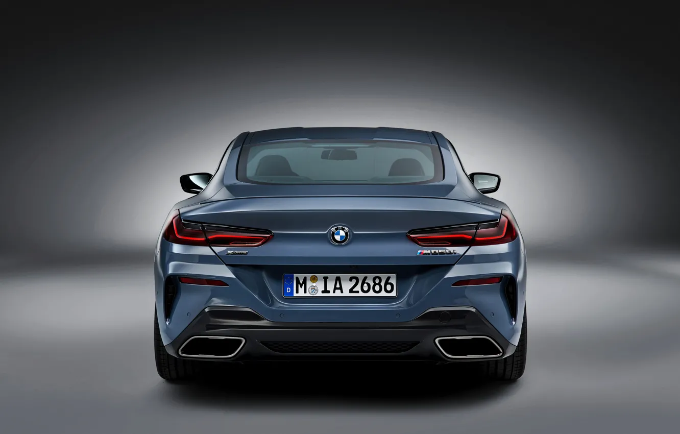 Фото обои фон, купе, BMW, Coupe, 2018, корма, серо-синий, 8-Series
