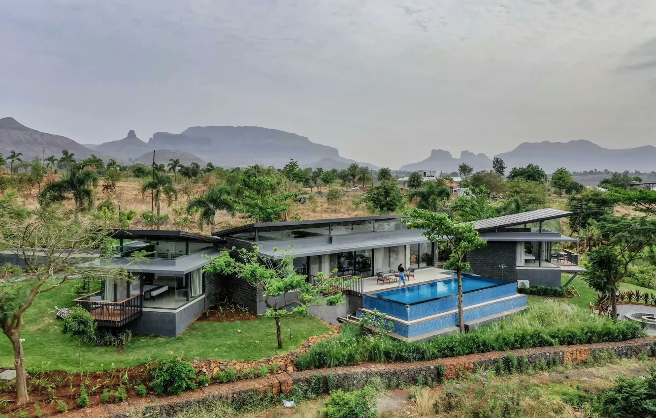 Фото обои бассейн, Индия, архитектура, терраса, India, современная вилла, by Atelier Landschaft, Nashik