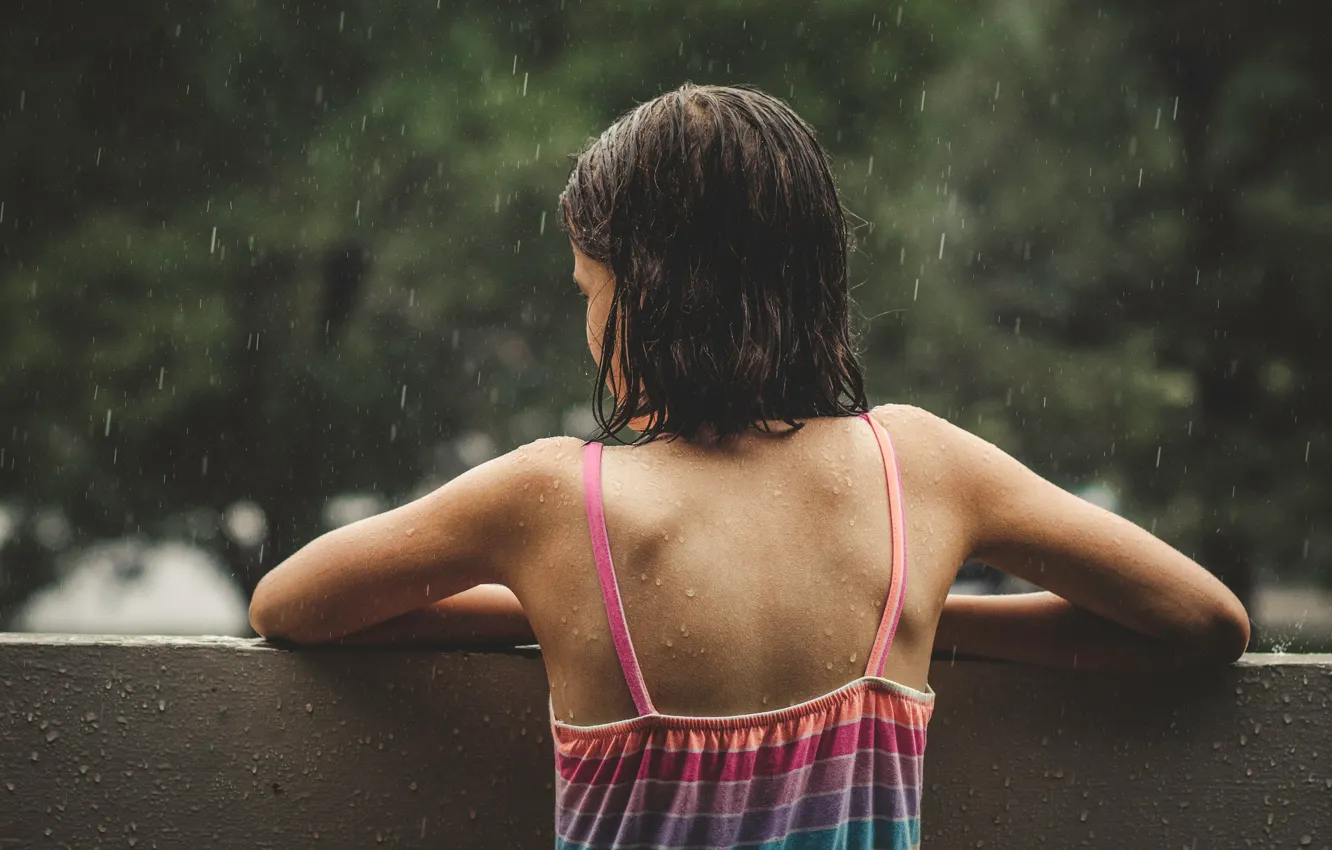 Фото обои капли, дождь, девочка