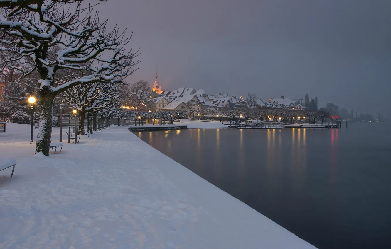 Фото обои Зима, Город, Снег