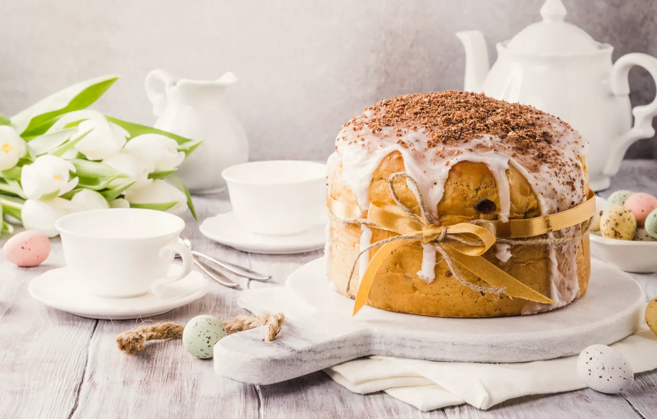Фото обои цветы, яйца, весна, Пасха, тюльпаны, white, happy, cake