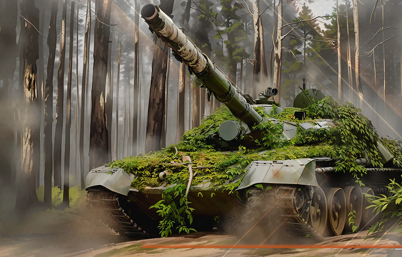Фото обои forest, weapons, tank, disguise