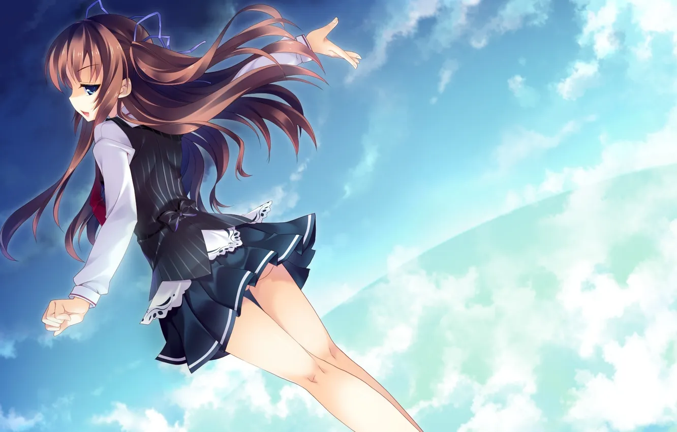 Фото обои небо, девушка, арт, форма, спиной, game cg, guardian☆place, ootori aoi
