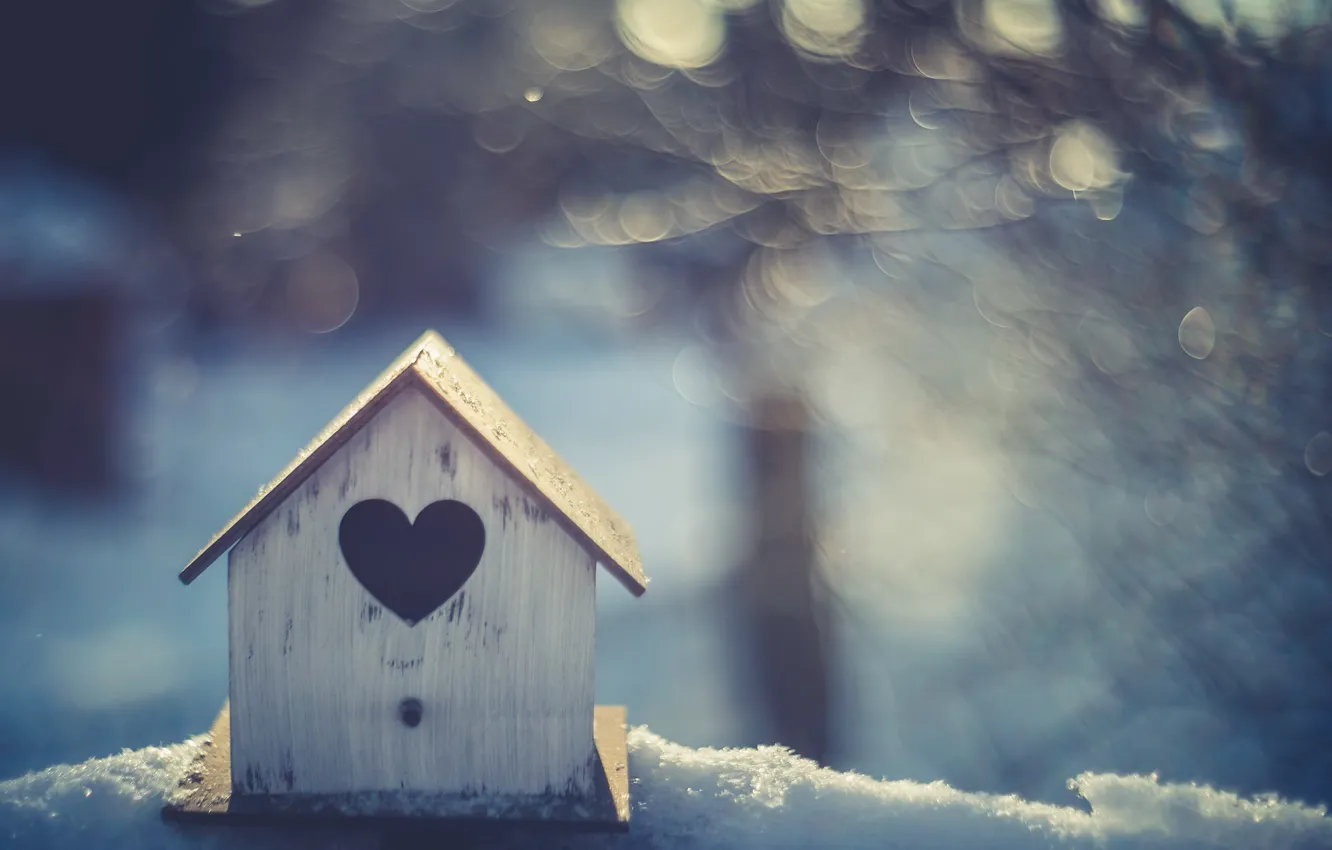 Фото обои зима, сердце, домик