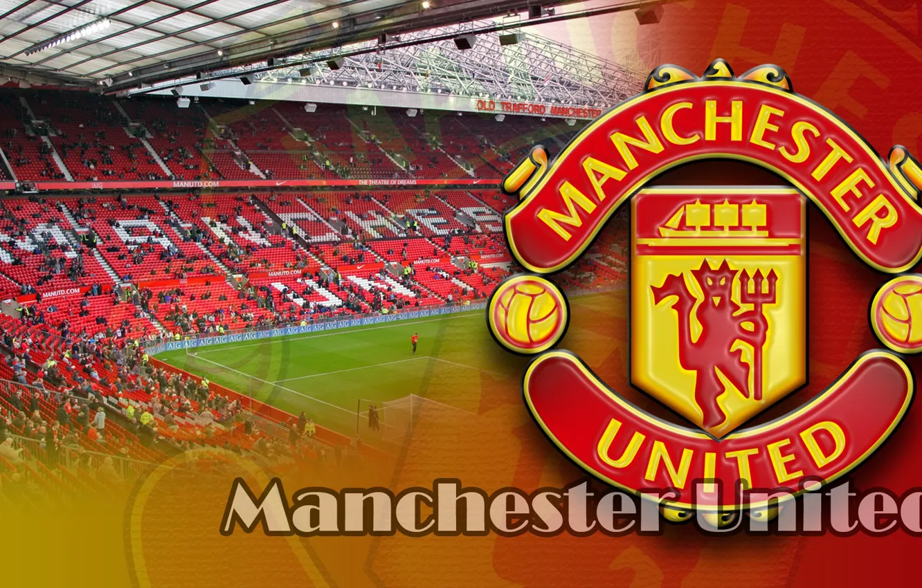 Фото обои wallpaper, sport, logo, stadium, football, England, Manchester United, Old Trafford