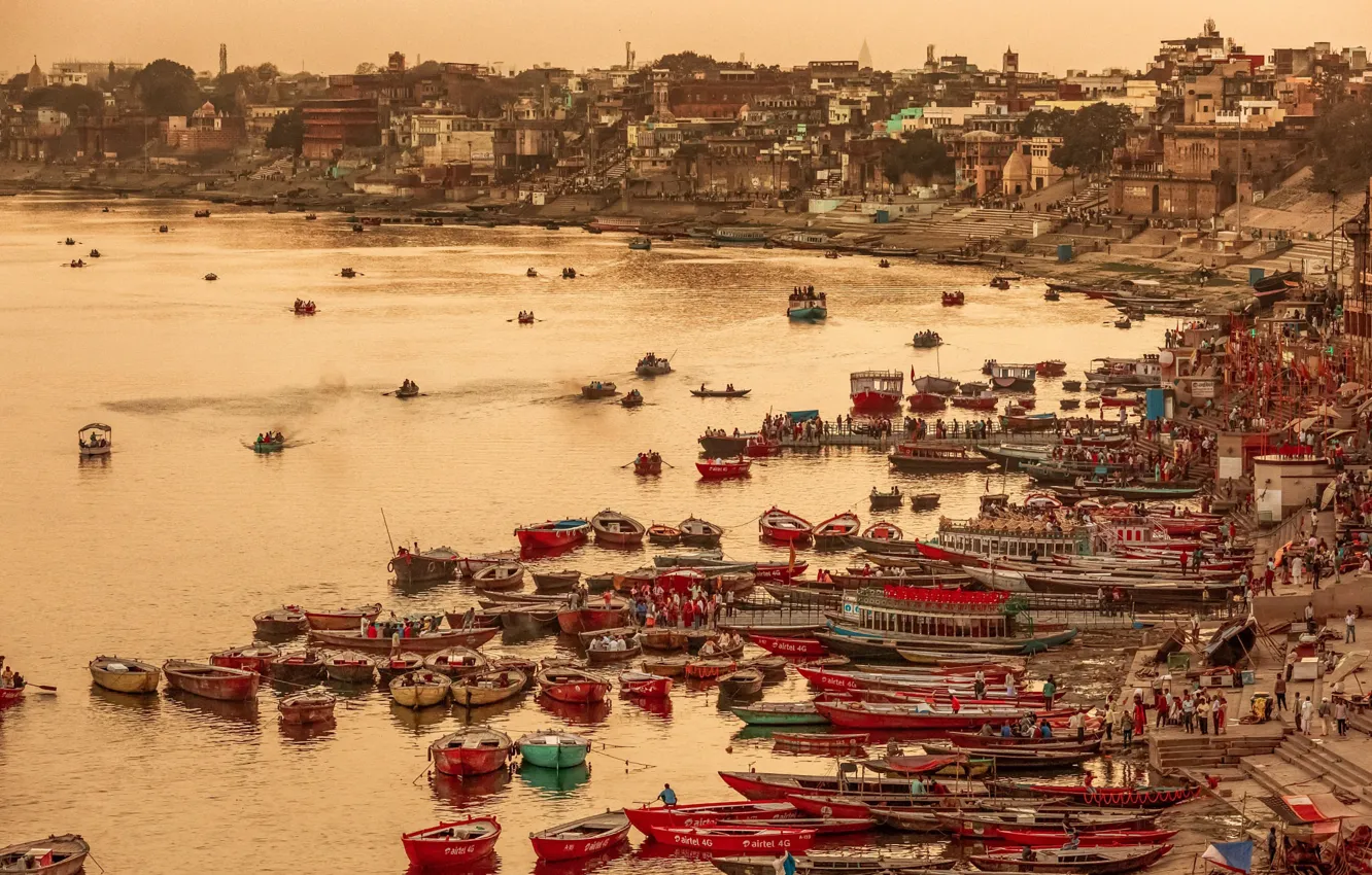 Фото обои город, Индия, порт, Varanasi