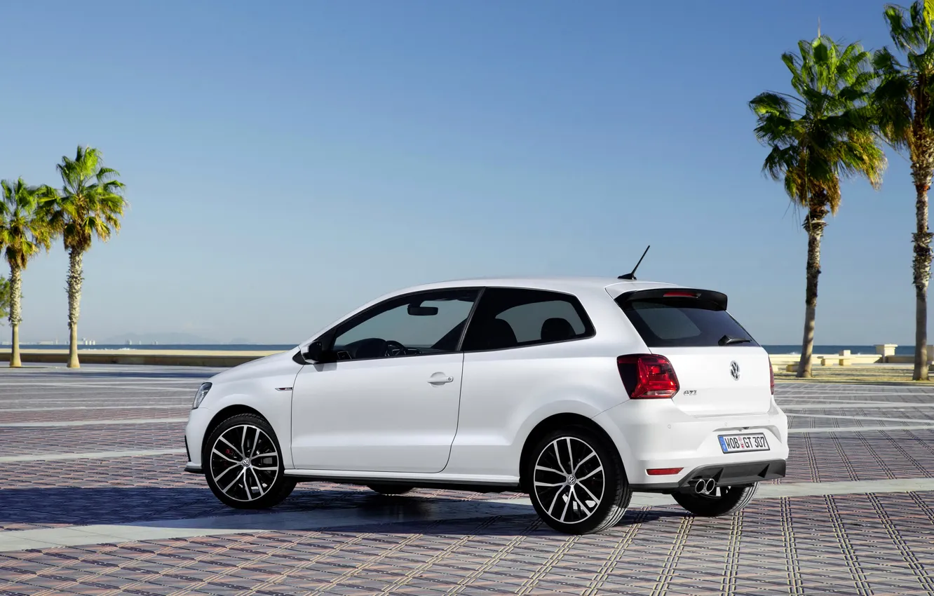 Фото обои белый, фото, Volkswagen, автомобиль, сбоку, 2014, Polo GTI
